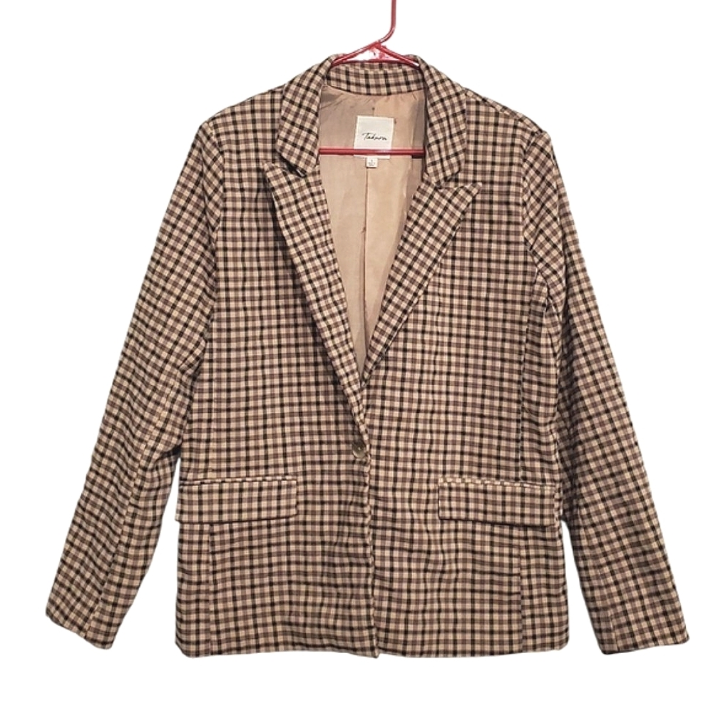 Takara Tan Brown And Black Checkered Blazer - Large